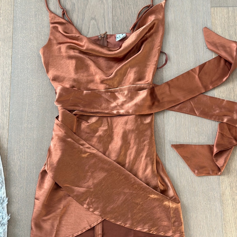Angel Biba Bronze Satin Mini Dress
